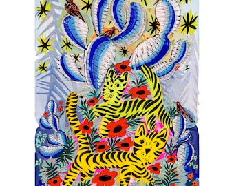 Indigo Forest Tigers Giclee Print 9" x 12"