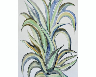 Striped Agave Original Gouache Painting