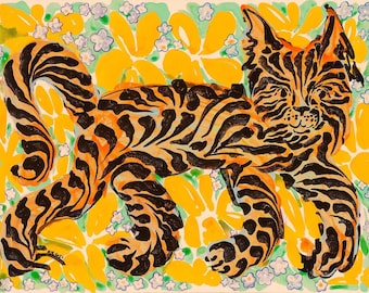 Floral Tiger Original Giclee Print 12” x 16”
