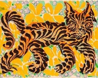 Tiger in the Garden Giclee Print 9” x 12”