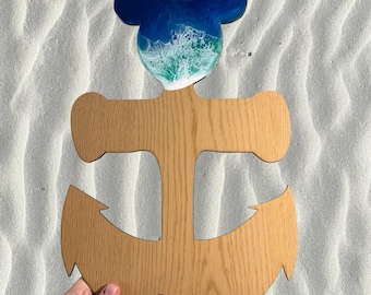 Mouse Head Anchor Cruise Signature Board | Custom Ship Keepsake with Resin Ocean Detail