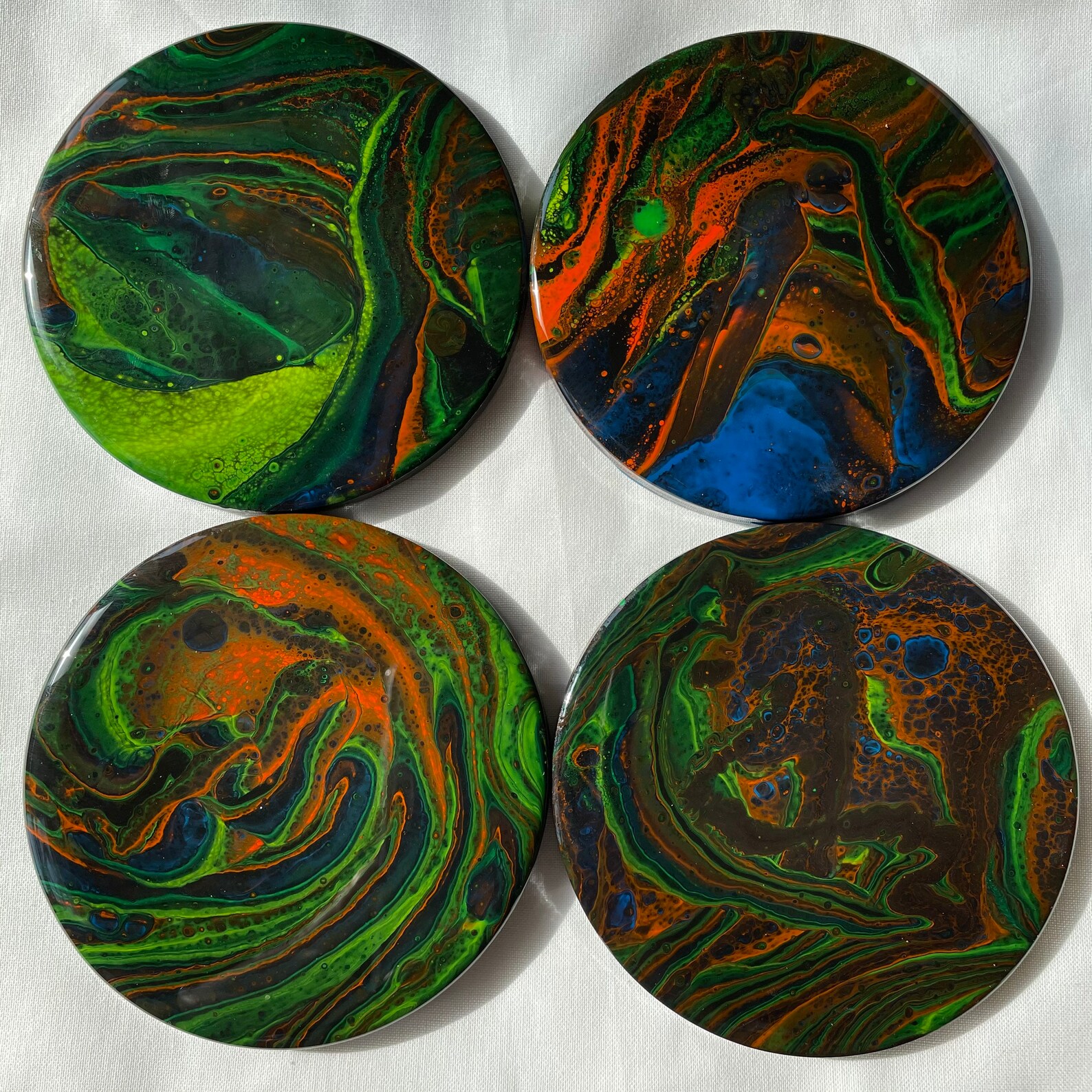 UV Fluorescent Acrylic Pour Coasters 4 Piece Set resin Etsy