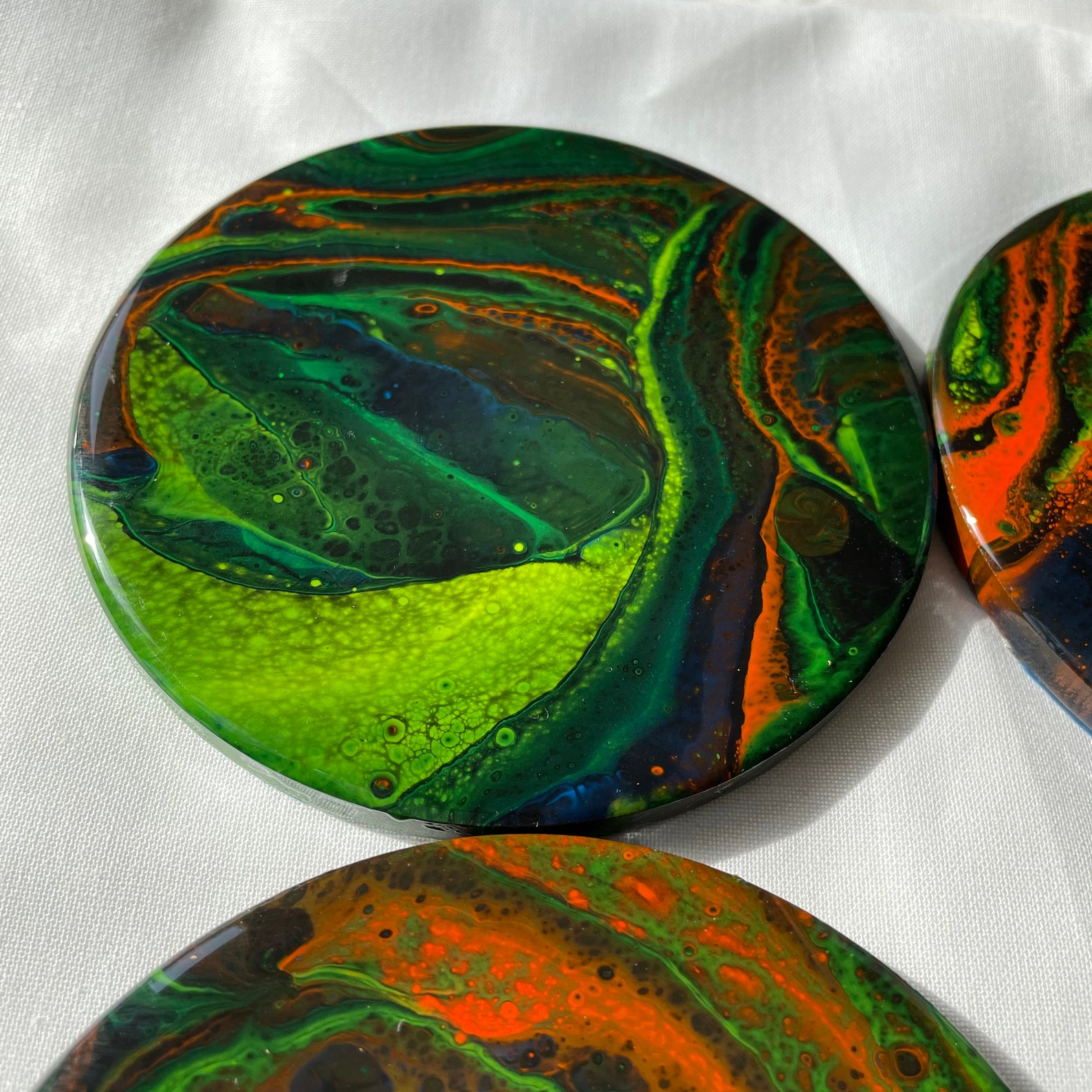 UV Fluorescent Acrylic Pour Coasters 4 Piece Set resin Etsy