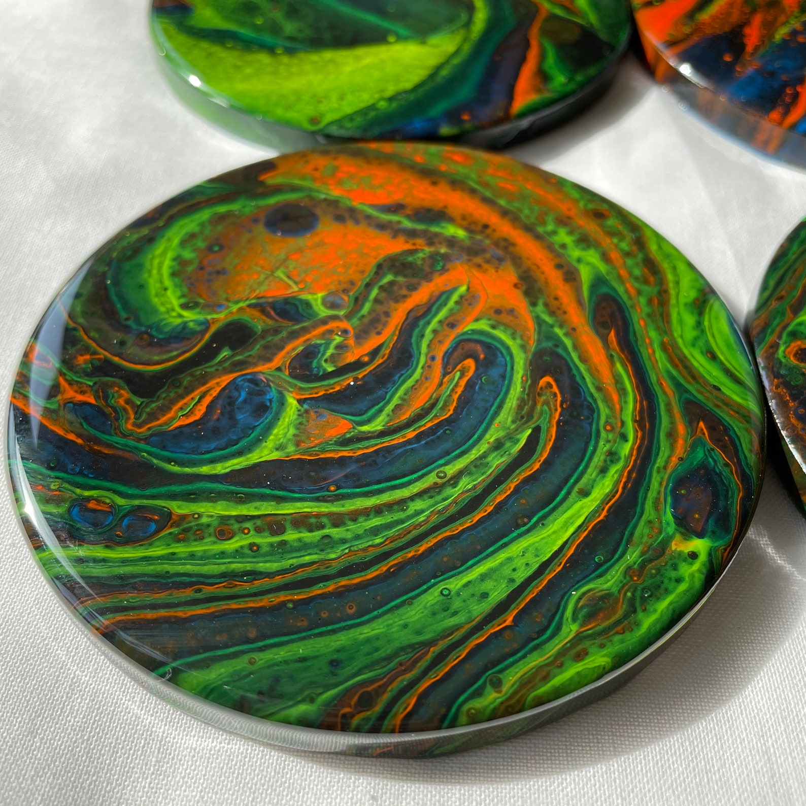 UV Fluorescent Acrylic Pour Coasters 4 Piece Set resin Etsy