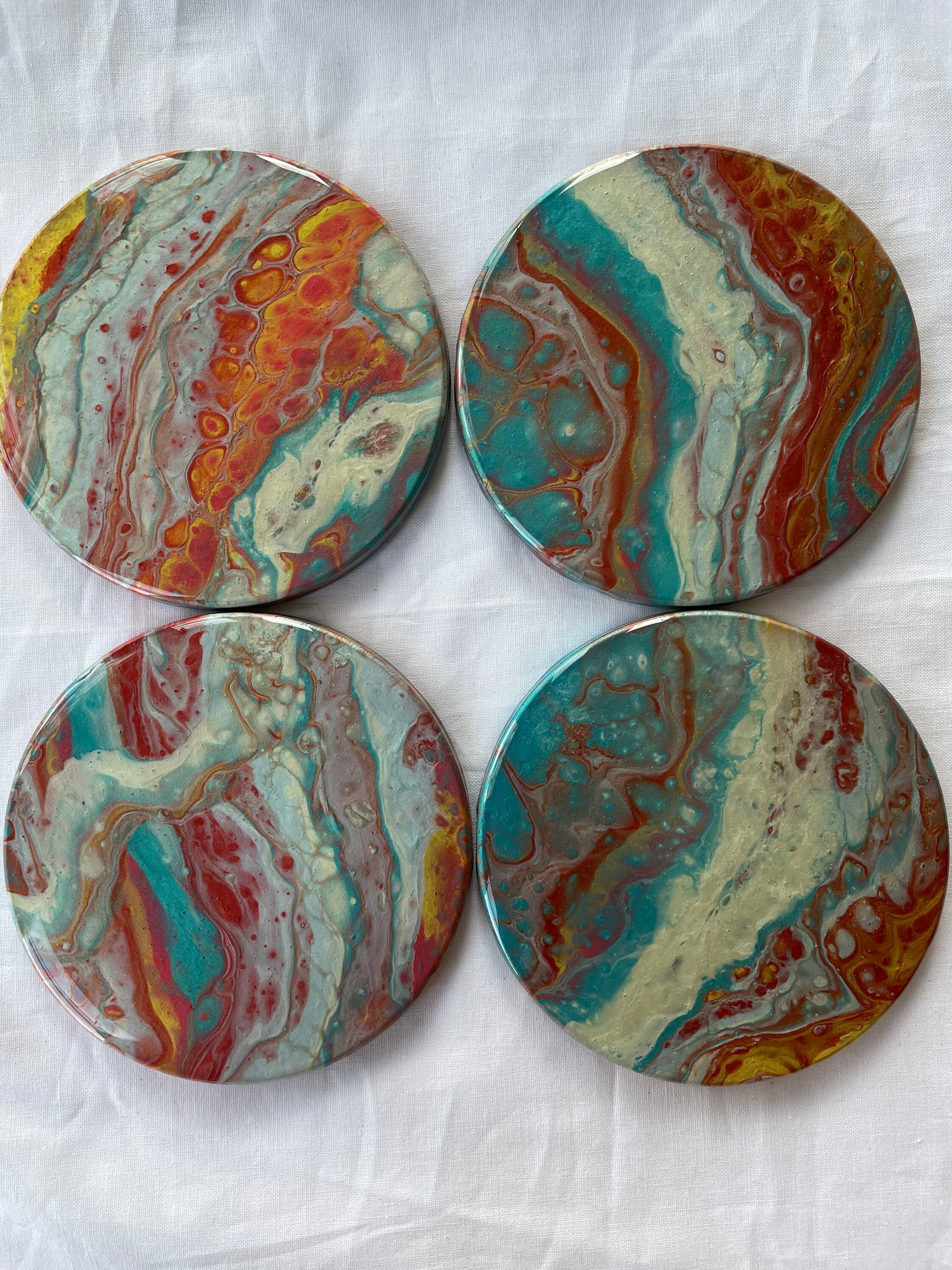 Acrylic Pour Coasters 4 Piece Set resin sealed Heat Safe Etsy