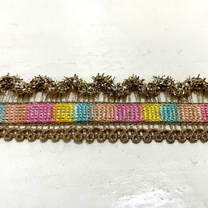 Multicolor Sparkle Trim by the Yard Border, With Gold Shining, Red, Blue Green Yellow, Laces for Dress, Home Décor, Shoe, Bags, Hats, DIY