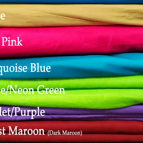100% Cotton Voile Fabric by yard available in Almond, Hot Pink, Turquoise, Neon Green, Violet, and Maroon Shade Cloth DIY