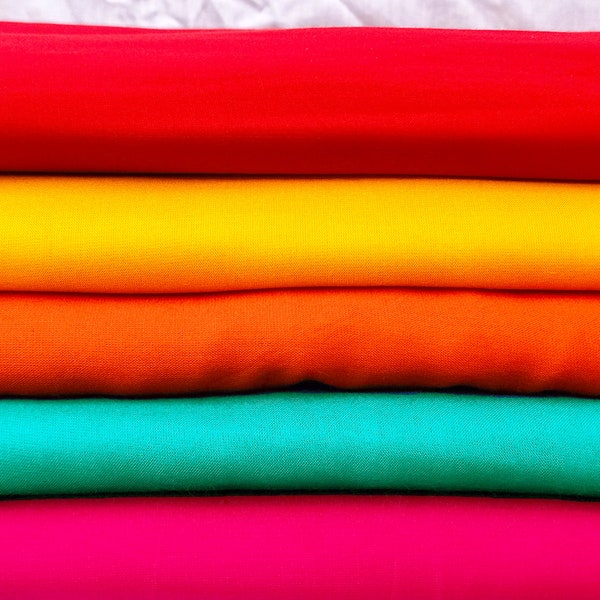 Rayon Challis Fabric by the Yard, Avlb in Red, Yellow, Orange, Teal, Hot Pink, Black- Dress Lining Stitching Cloth Soft Cool Breathable DIY