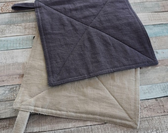 Leinen-Topflappen, Untersetzer mit Schlaufe, gefüttert mit Thermovlies, ideales Geschenk