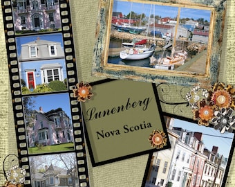 Vintage Style Scrapbook Template: Greens & Brown, 4 Photo Strip (Digital Download)