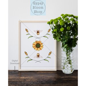 Bumble Bee Gift, Watercolor Print, Nature Wall Art, Bumble Bee Print, Nature Gift, Flower Print, Flower Gift