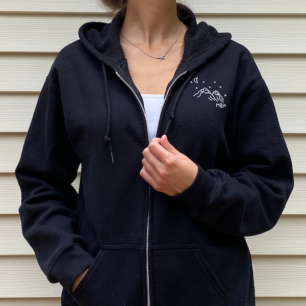 Custom Embroidered Zip Up Hoodie | Simple Embroidery Design | Minimalist Sweatshirt | Cute | Custom Made | Gift Idea | Personalized Present