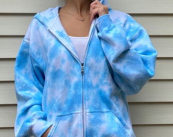 oversized tie dye zip up hoodie