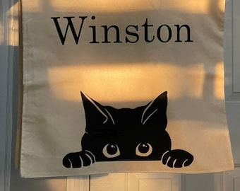 Customized Cat Lover Tote Bag, Personalized Tote Bag, Custom made, Cat mom, Peeking Cat, Cute Tote Bags, Gift, Present, Black Cat, Kitty Cat