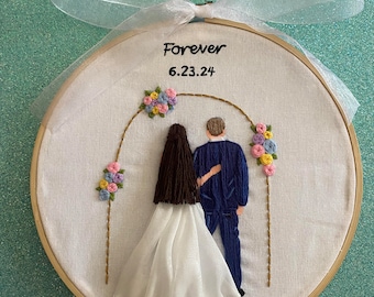 Ricamo nuziale personalizzato / Ritratto della sposa e dello sposo / Regalo di nozze per coppie / Regalo fatto a mano per gli sposi novelli / Regalo di anniversario / Botanico