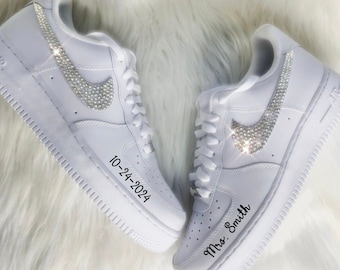 Wedding Shoes For Bride,Bridal Sneakers Personalized, Air Force 1 Wedding Sneaker, Rhinestone Crystals Shoes, Personalized Bridal Gift,