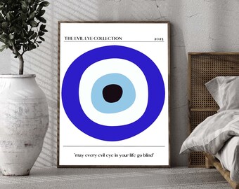 Väggkonsttryck med onda ögonen | Boho heminredning (digital nedladdning)
