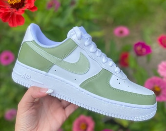 Sage Color Block Custom Air Force Ones|Sage Handpainted AF1|Gifts For Her|Gifts For Him|Trendy Gifts|Sage Air Force 1|AF1 Custom Sneakers