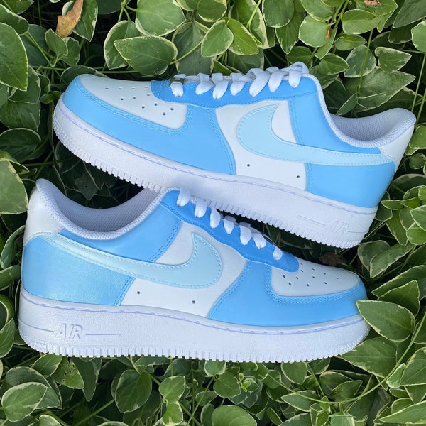 Baby Blue Color Block Customized Air Force 1|Handpainted Air Force 1|Gifts For Her| Gifts For Him| Trendy Gifts| Custom AF1|Color Block|Bday