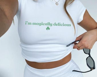 Magically Delicious Baby Tee, Funny St Patrick's Day Shamrock Shirt