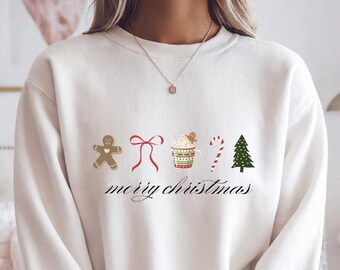 Merry Christmas Crewneck Sweatshirt, Gingerbread Holiday Pullover
