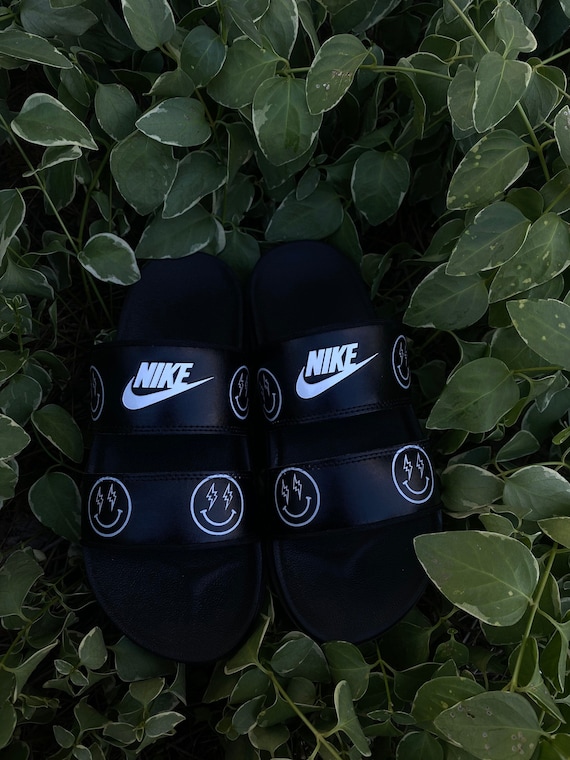 Smiley Face Nike off Court Duo Slidescustom Sandalsgifts for Hergifts for Sneakerheadsbirthday Gifts for Hertrendy Gifts Etsy
