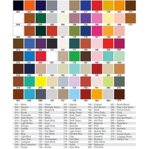 Puede incluir: Una carta de colores con 275 colores de pintura diferentes, numerados y etiquetados con sus nombres. La carta est&aacute; organizada en filas y columnas, con cada muestra de color siendo un cuadrado peque&ntilde;o.