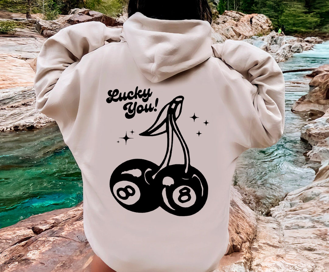 Lucky You Cherry 8 Ball Hoodie, Retro 8 Ball Trendy