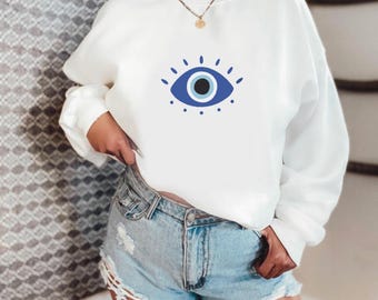Evil Eye Crewneck Sweatshirt: Trendy Y2K Indie Aesthetic