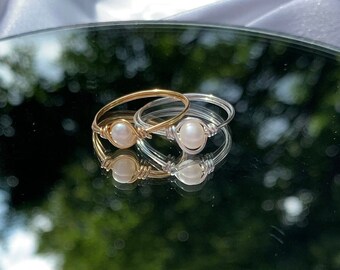 customisable wire colour Wire wrapped Pearl ring