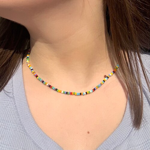 Handmade Rainbow Beaded Necklaces Beaded Necklace 90s Etsy
