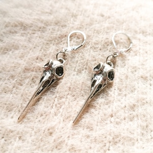 Raven, crow skull earrings, Silver Hummingbird Skull earrings, Goth jewellery, Horror Earrings, Vulture culture, Bird skull, Christmas gift