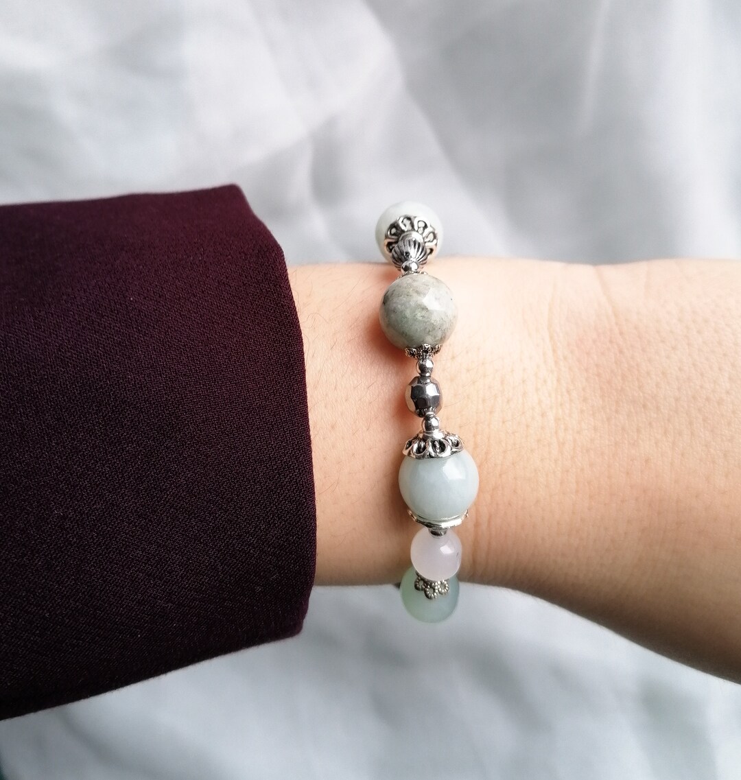 Green Quartz Bracelet, Natural Gemstone Bracelet, Pastel Colour