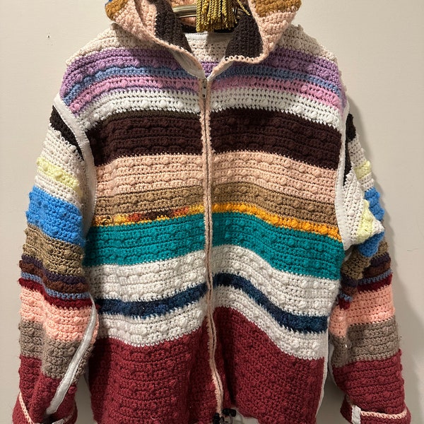 Handcrafted cardi crated from afghan blanket