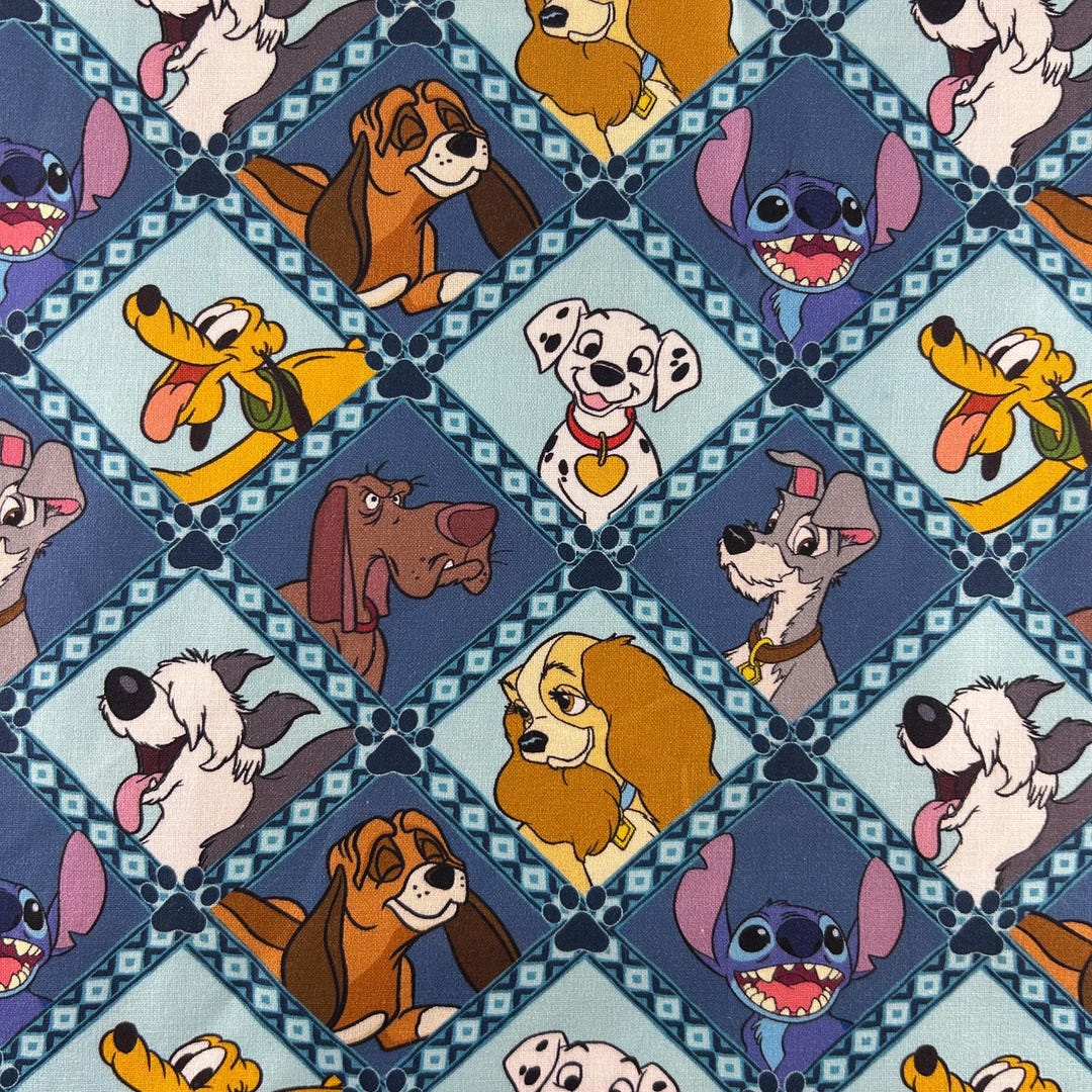 Image showcasing Disney Dogs Fabric 100% Cotton. Also Sold by the Half Yard or Full ...