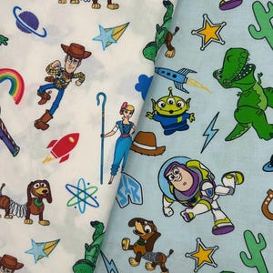 Toy Story Fabrics 100% cotton. Also sold by the half yard or full yards.