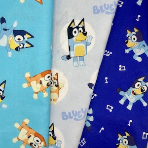 Bluey and Bingo Fabrics 100% cotton. Also sold by the half yard or full yards.