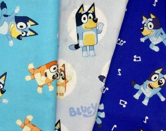 Bluey and Bingo Fabrics 100% cotton. Also sold by the half yard or full yards.