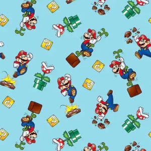 スーパーマリオ生地コレクション。綿100%。ハーフヤードまたはフルヤード単位でも販売しています。
