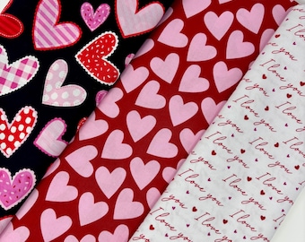 Hearts Fabrics 100% cotton. Also sold by the half yard or full yards.
