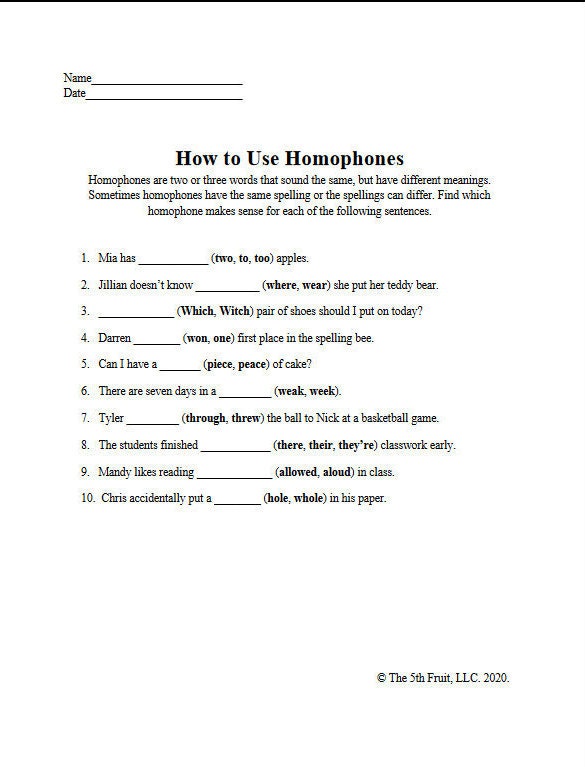worksheet homophones homophones worksheet school supplies etsy australia