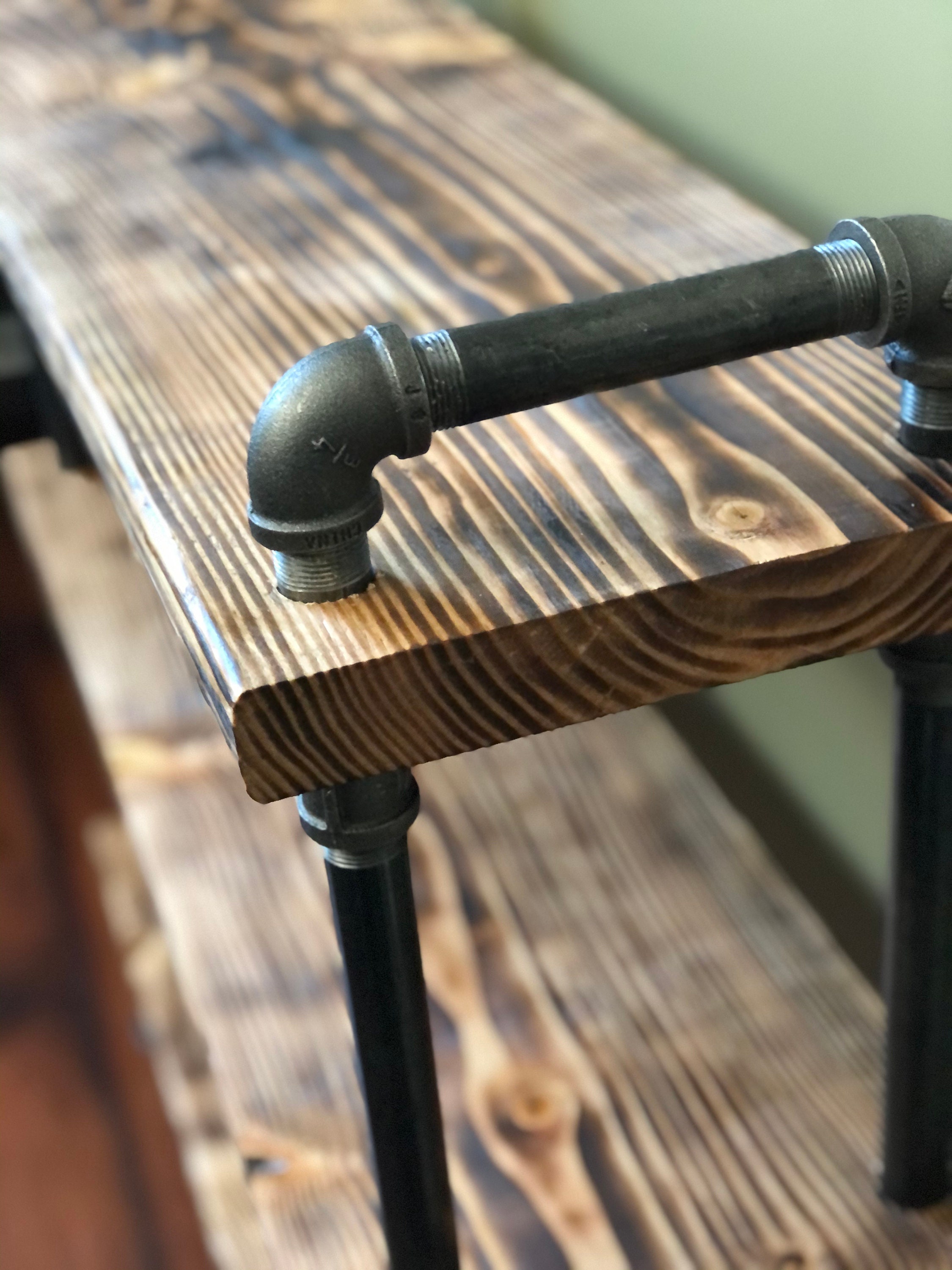 Rustic Burned Wood Shelving Unit Etsy