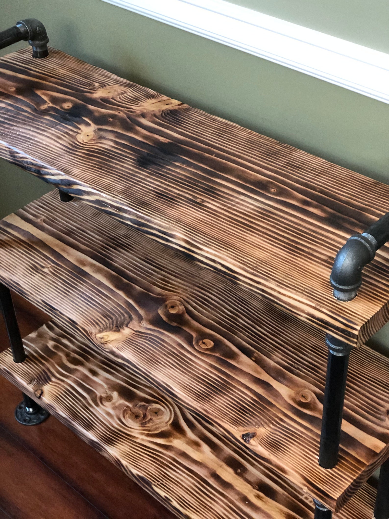 Rustic Burned Wood Shelving Unit Etsy