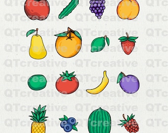 FRUIT BASKET BUNDLE- svg, png, jpeg, eps. Instant Download! Set of 20 graphics on one page - 4 files total