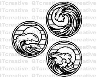 VECTOR WAVE LOGOS- svg, png, jpeg, eps. Instant Download! Set of 3 graphics- 12 files total.