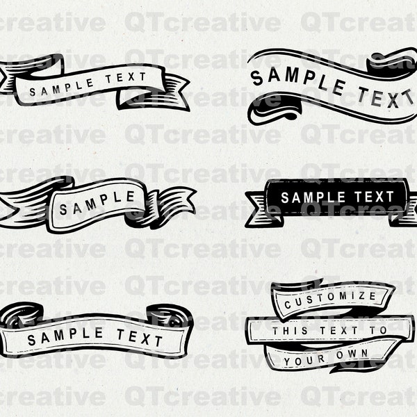 CUSTOM SCROLL BANNERS - svg, png, jpeg, eps. Instant Download! Set of 6 graphics on one page - 4 files total