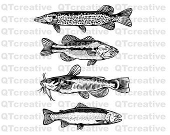 VECTOR FISH LOGOS- svg, png, jpeg, eps. Instant Download! 16 files.