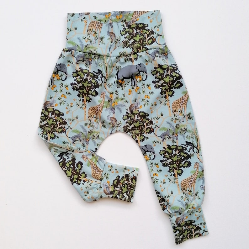 Safari Harem Leggings Handmade Baby Boy Girl Toddler Outfit Jungle with Elephants Giraffes and Monkeys