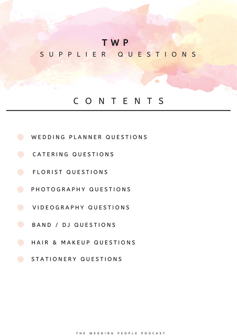 207 Questions to Ask Your Wedding Suppliers the Wedding Etsy