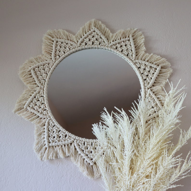 Boho Macrame Fringe Round Mirror Nursery Children's Room Etsy